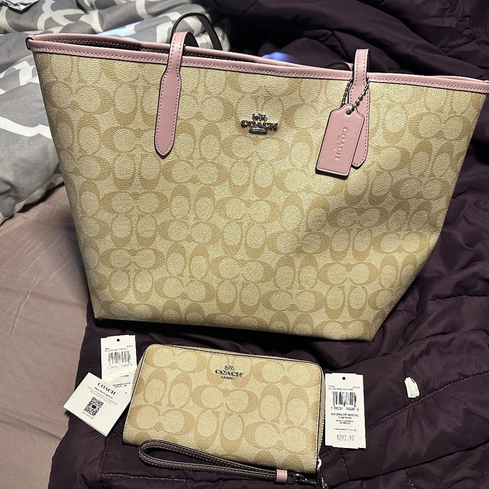 Authentic Coach tote and matching wallet